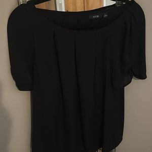 Black pleated round neck blouse